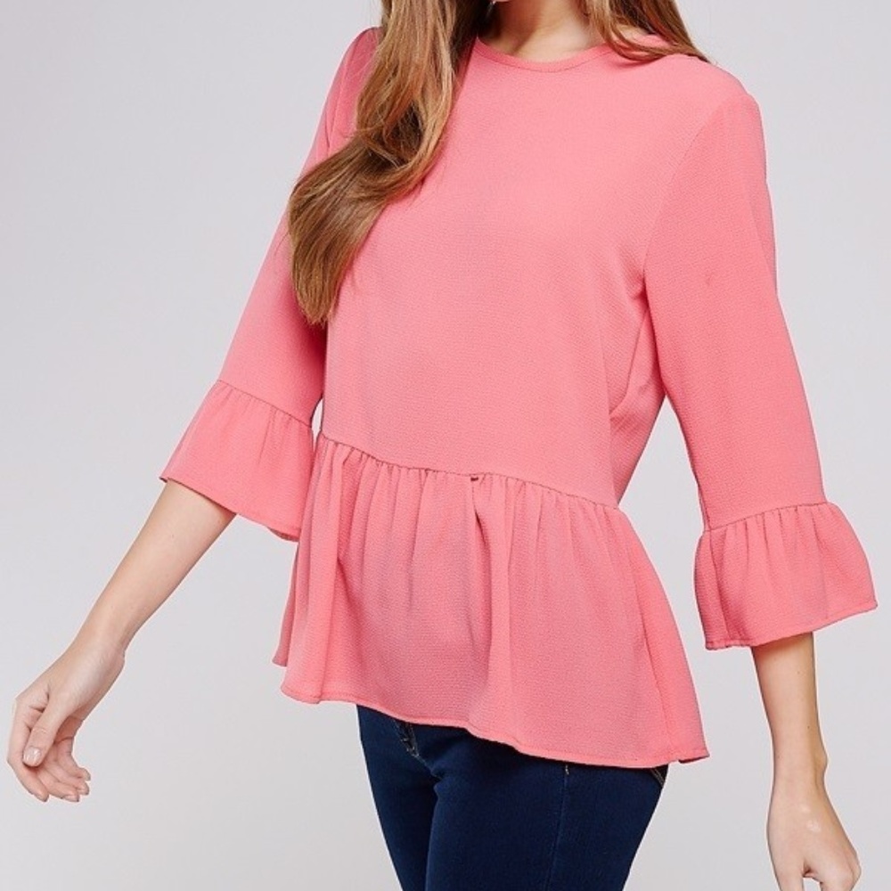 2 Hearts Ruffled Sleeve and Hem Top - Picture 2 of 6